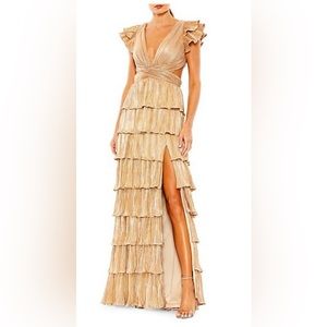 Mac Duggal Gold Ruffle Dress